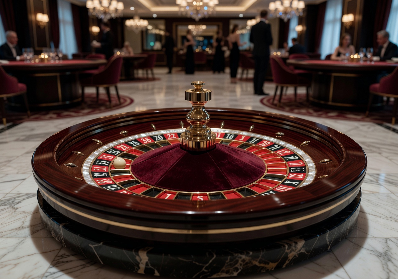 Close-up of luxury roulette wheel at Vyroslidersh casino floor