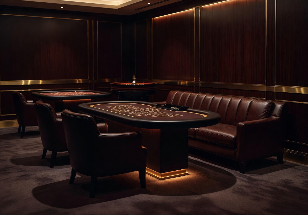 Private VIP casino room with leather seating and ambient lighting