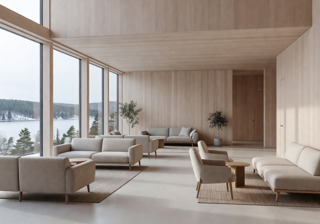 Vyroslidersh hotel lobby with Scandinavian architecture